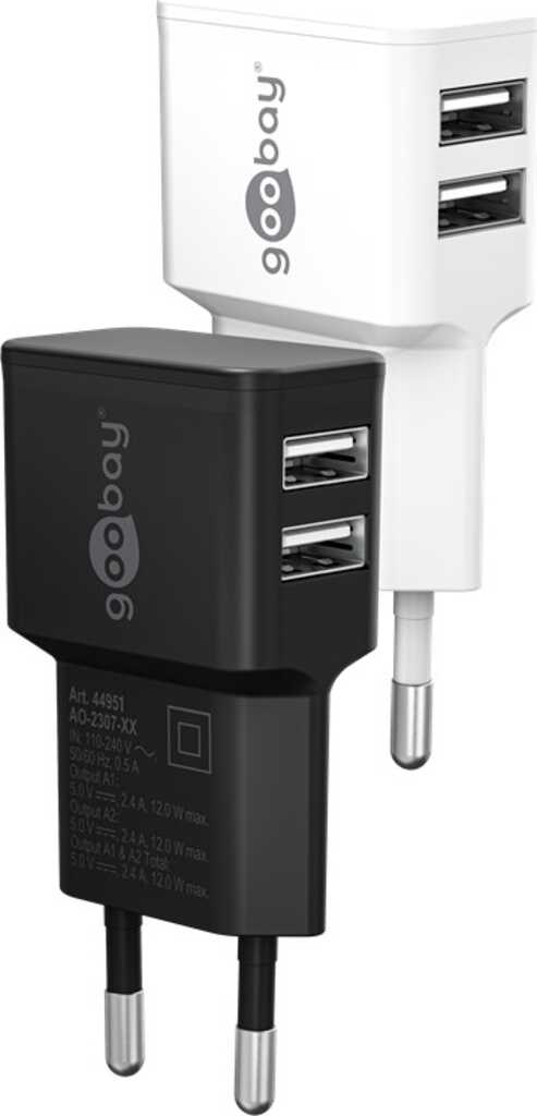 Goobay Dual USB-Ladegerät 2,4 A (12W) weiß lädt bis zu zwei Geräte gleichzeitig