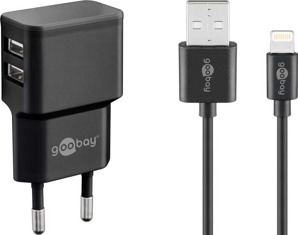 goobay Apple Lightning Dual Ladeset 2,4 A schwarz 