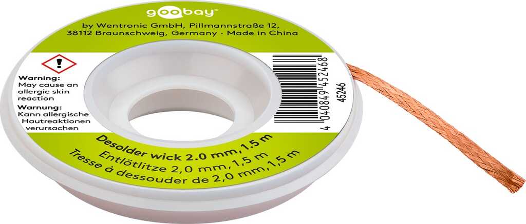 goobay Entlötlitze 2mm, 1,5m zur Entfernung von Lötzinn