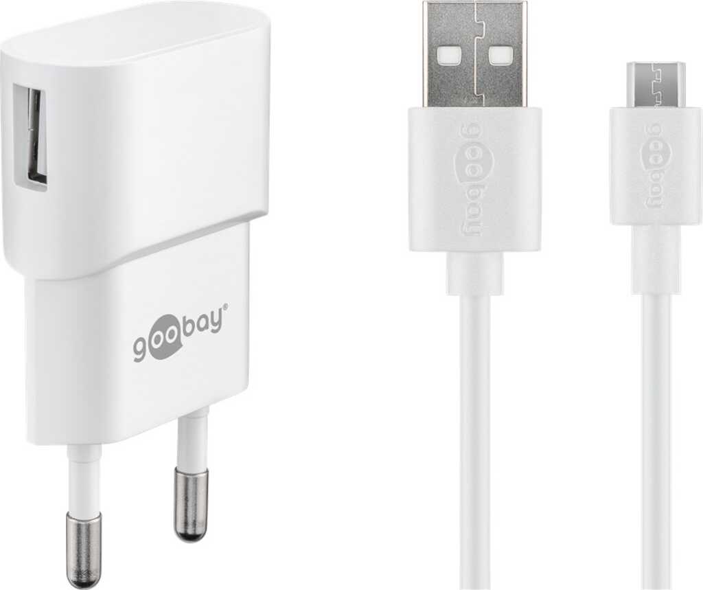 goobay 1.0 A USB 2.0-Netzteil Set, weiss, inkl. 1m Micro USB Kabel