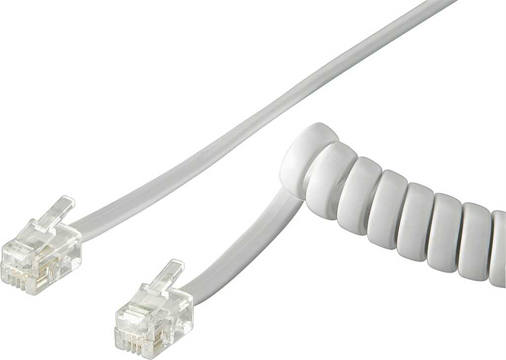 2.0m goobay Telefonhörer-Spiralkabel, RJ10 Stecker > RJ10 Stecker, weiß