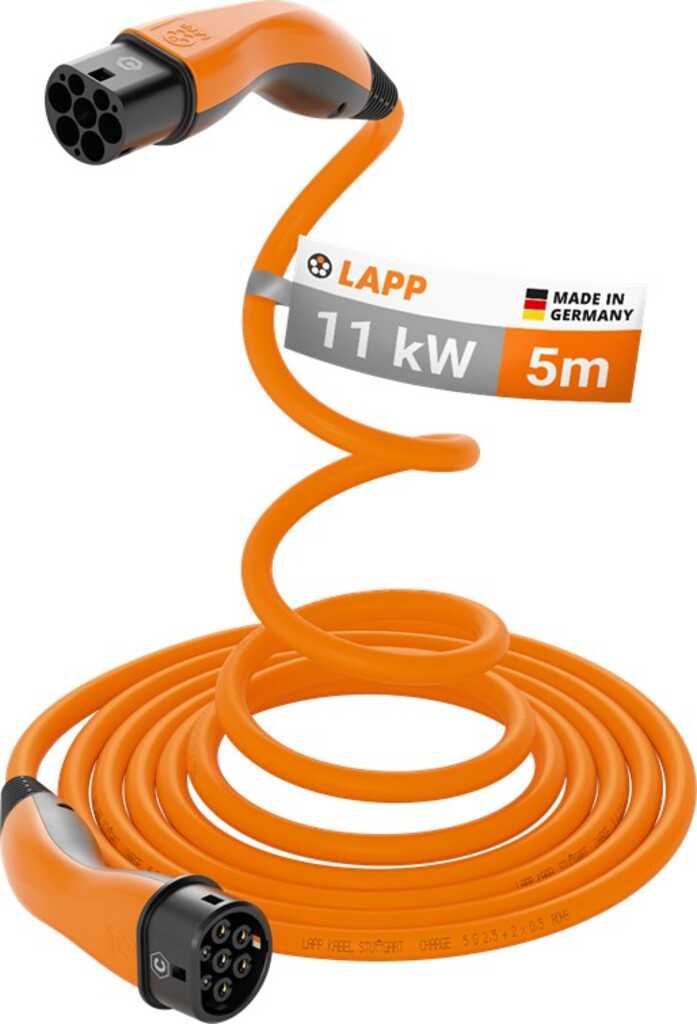 LAPP HELIX Ladekabel Typ 2, bis zu 11 kW, 5m, Orange 20 A, 3-phasig, zum Laden von Hybrid- und Elektroautos