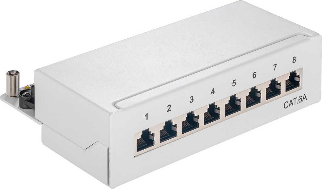 goobay CAT 6a Mini/Desktop Patch Panel, 8 Port STP geschirmt, Grau