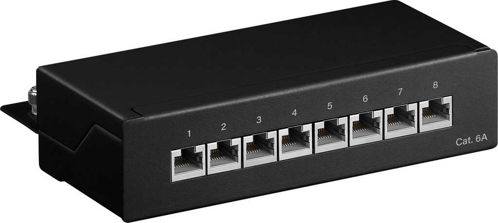 goobay CAT 6a Mini/Desktop Patch Panel, 8 Port STP geschirmt, schwarz