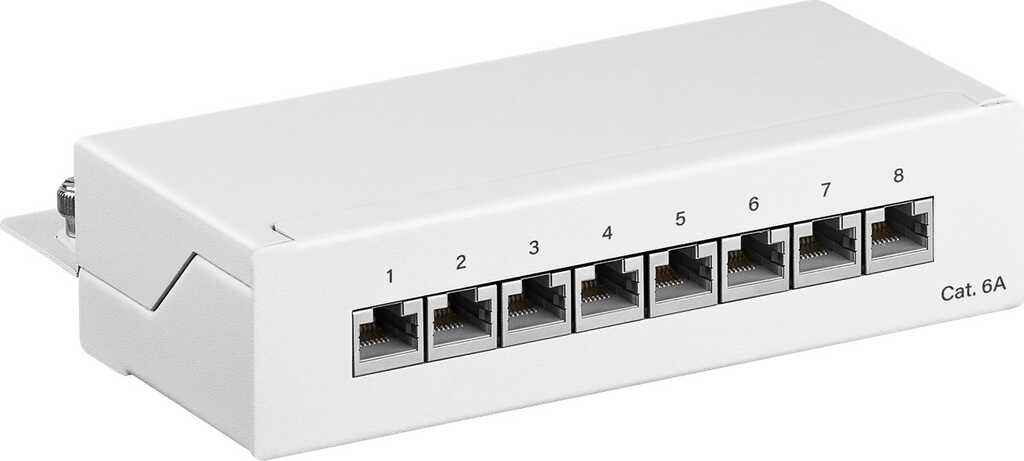 goobay CAT 6a Mini/Desktop Patch Panel, 8 Port STP geschirmt, weiss