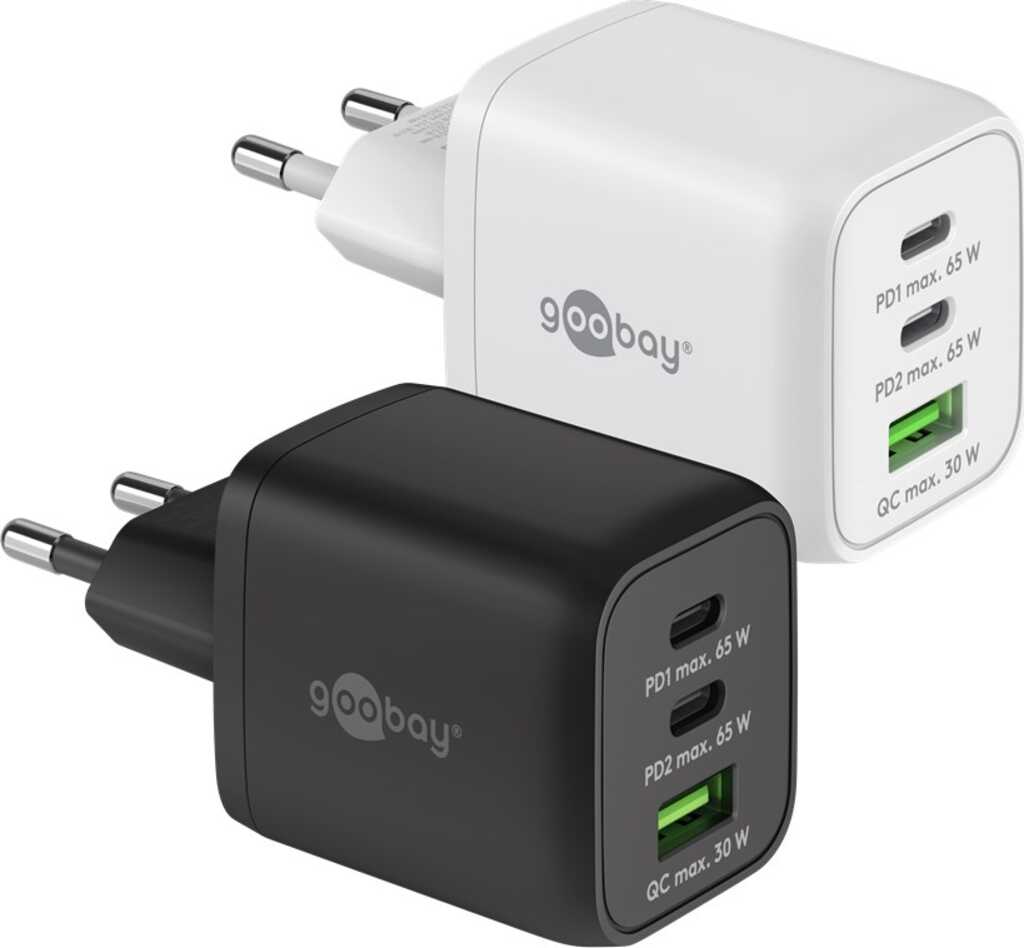 goobay USB-Ladegerät PD Multiport 64753, 65W, 5A, schwarz, 2x USB-C, 1x USB-A, 3 Port