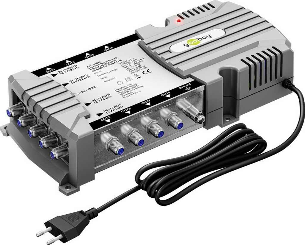 Goobay Sat-Multischalter 5 Eingänge/8 Ausgänge Verteiler für max. 8 Teilnehmer von einem Satelliten