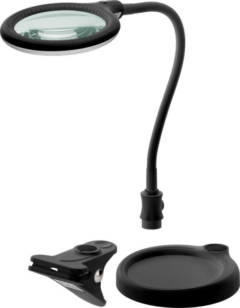 LED-Stand-/Klemm-Lupenleuchte, 6 W, schwarz 480 lm, 100mm Glaslinse, 1,75-fache Vergrößerung, 3 Dioptrien