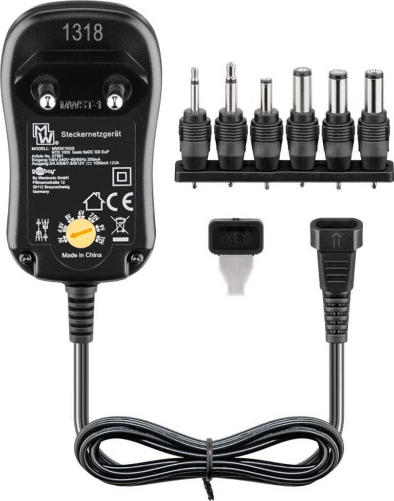 Goobay Universal-Netzteil (3 V - 12 V max. 12 W / 1,0 A) inkl. 6x DC-Adapter