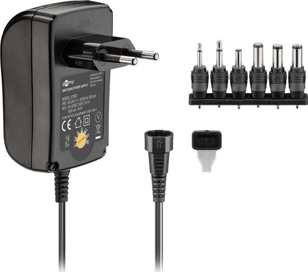 Goobay Universal-Netzteil (3 V - 12 V max. 18 W / 1,5 A)12;3;4,5;5;7,5;6;9 inkl. 6x DC-Adapter