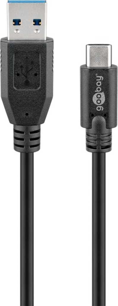 0,5m USB 3.0-Kabel, Typ-C auf Typ-A stecker/ stecker (5 Gbit/s/ 15 W), Sync & Charge, goobay, schwarz