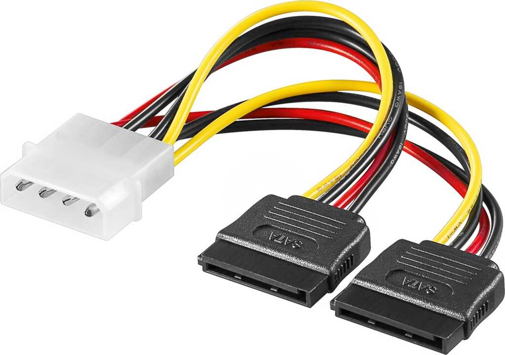 0,13m internes Y Stromkabel, HDD/5,25 Zoll-Stecker (4-Pin) > 2x SATA-Standard Stecker