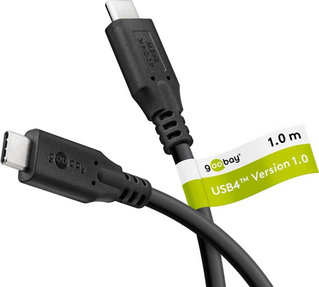 1m USB 4.0-Kabel 240W, USB-C-Stecker > USB-C-Stecker (40 Gbit/s/ 240 W) goobay, schwarz, Power Delivery