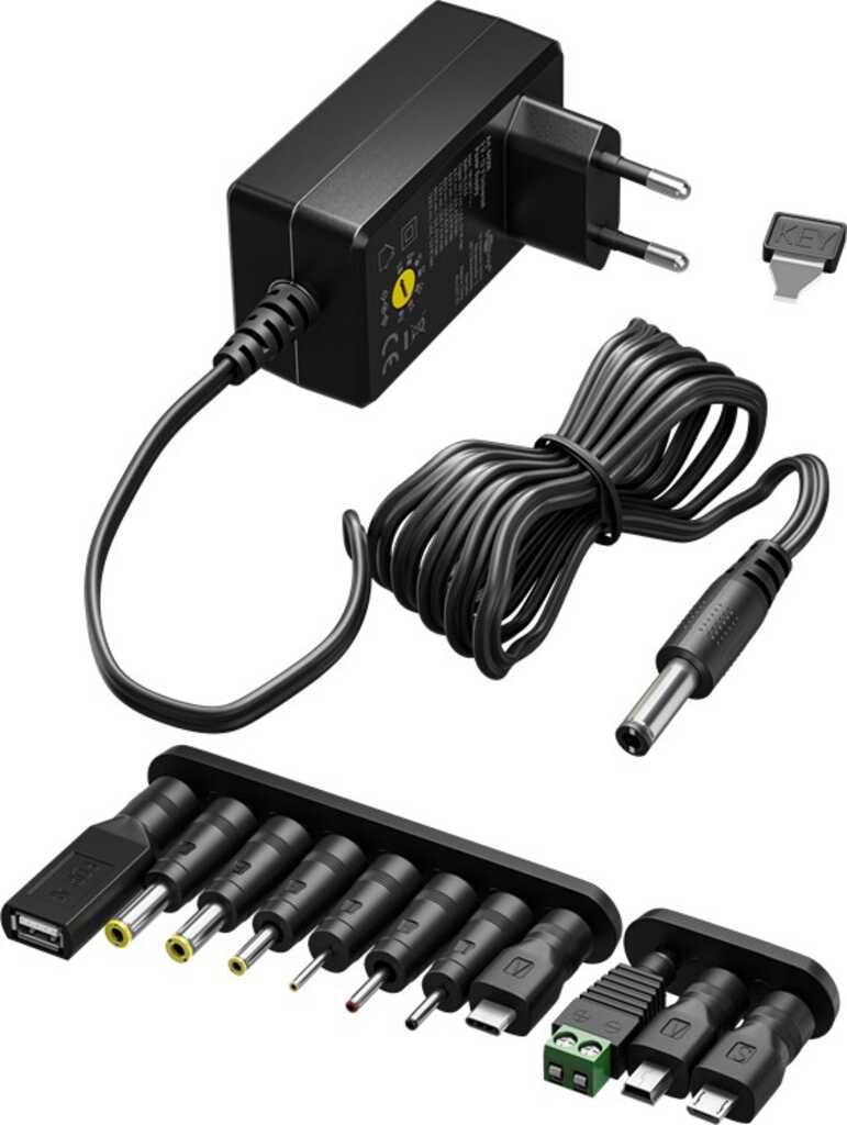 Goobay Universal-Netzteil (5 V - 15 V, max. 36 W / 2,4 A) inkl. 11 Adapter: 7 DC-Adapter plus USB-C,