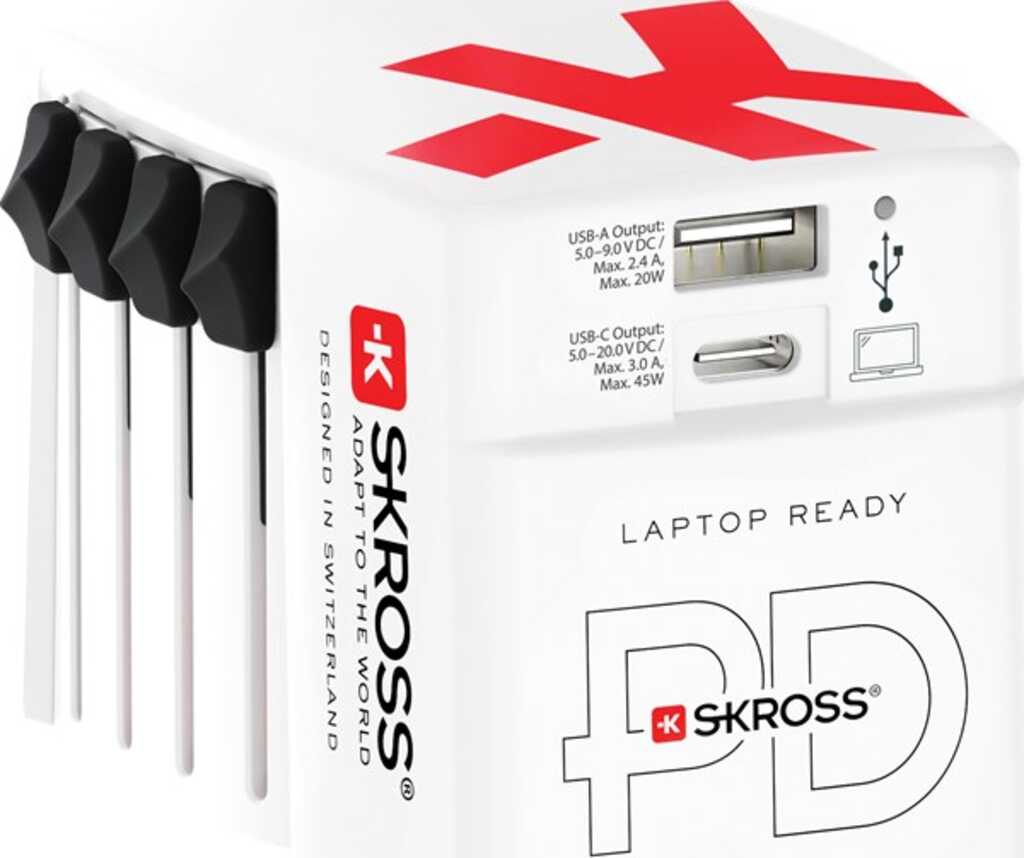 Skross 1.302332 Ladegerät für Mobilgeräte Digitalkamera, E-Buchleser, Laptop, Powerbank, Smartphone, Smartwatch, Tablets Weiß AC Drinnen