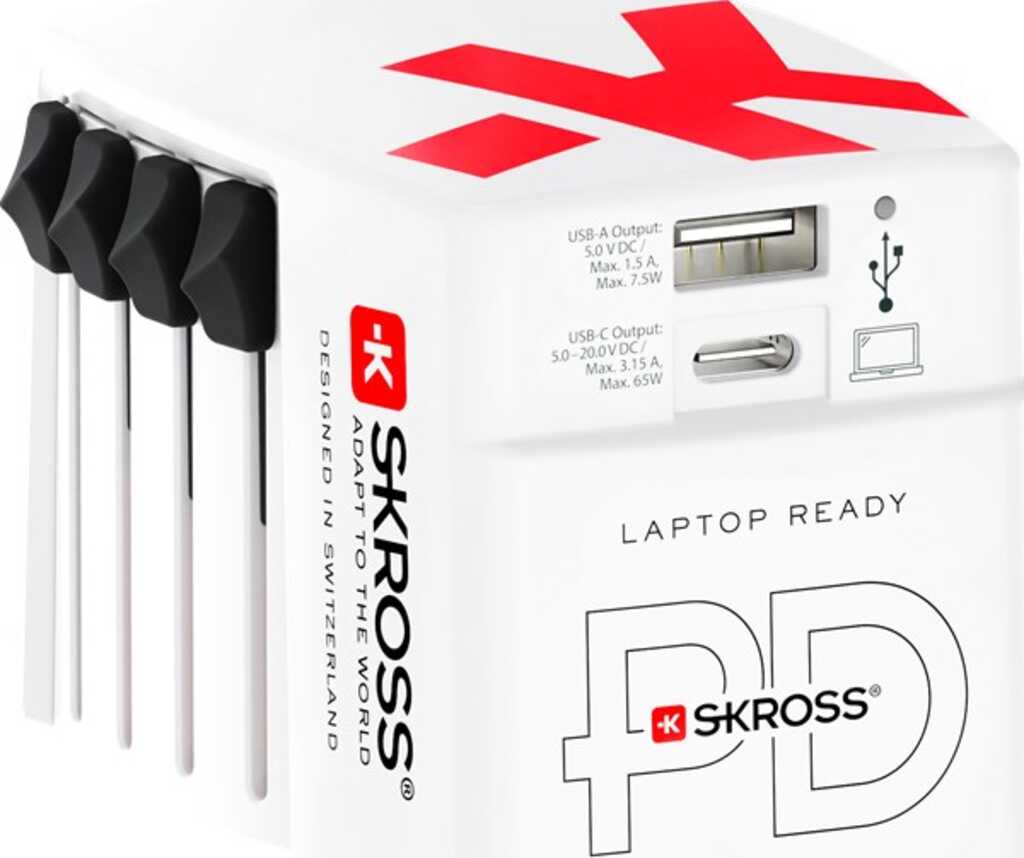 Skross World USB Charger Digitalkamera, E-Buchleser, Laptop, Powerbank, Smartphone, Smartwatch, Tablets Weiß AC Drinnen