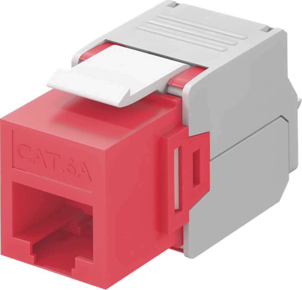 goobay Keystone Modul rot RJ45 CAT 6a, UTP RJ45-Buchse, Klemmleiste für LSA Montage