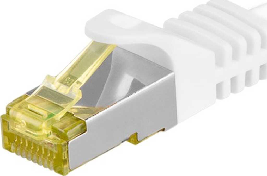 0,25m RJ45 Patchkabel S/FTP (PIMF) mit CAT 7 Rohkabel weiss goobay, CAT 6A Stecker