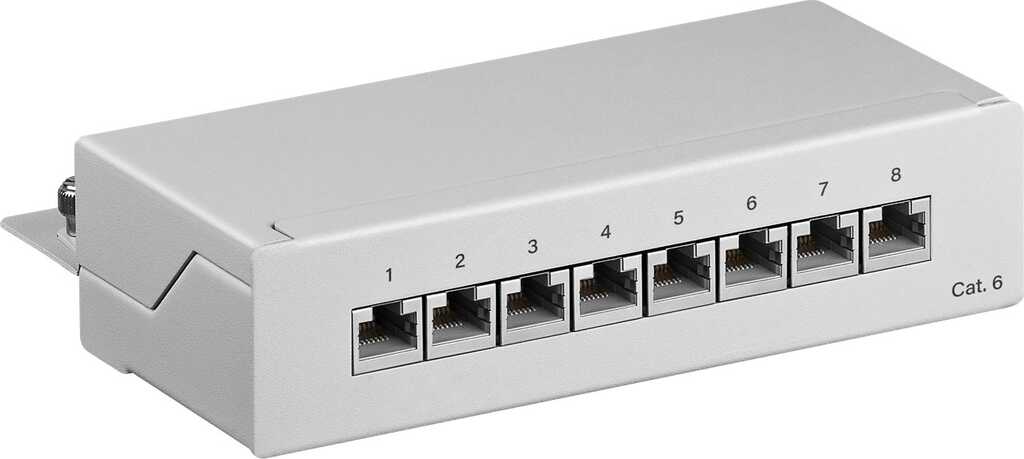 goobay CAT 6 Ethernet Patch Panel 8 Port STP Geschirmt Grau 