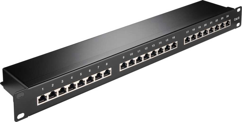 19 Zoll /1HE 24-Port goobay Cat.6 Patchpanel, schwarz 