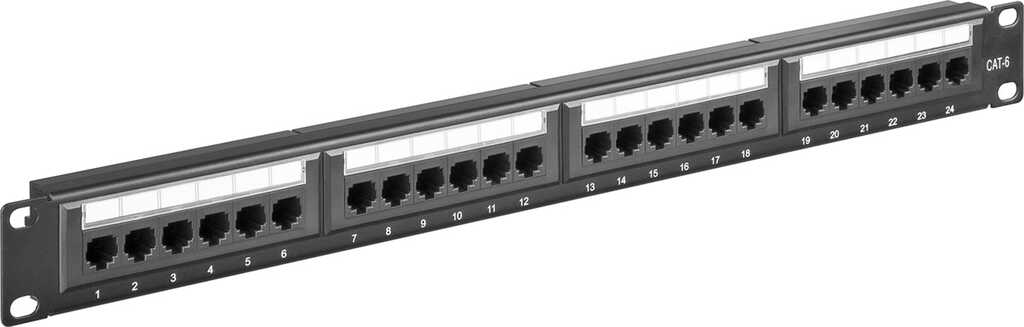 19 Zoll / 1HE 24-Port Patchpanel Cat.6 goobay UTP ungeschirmt, schwarz