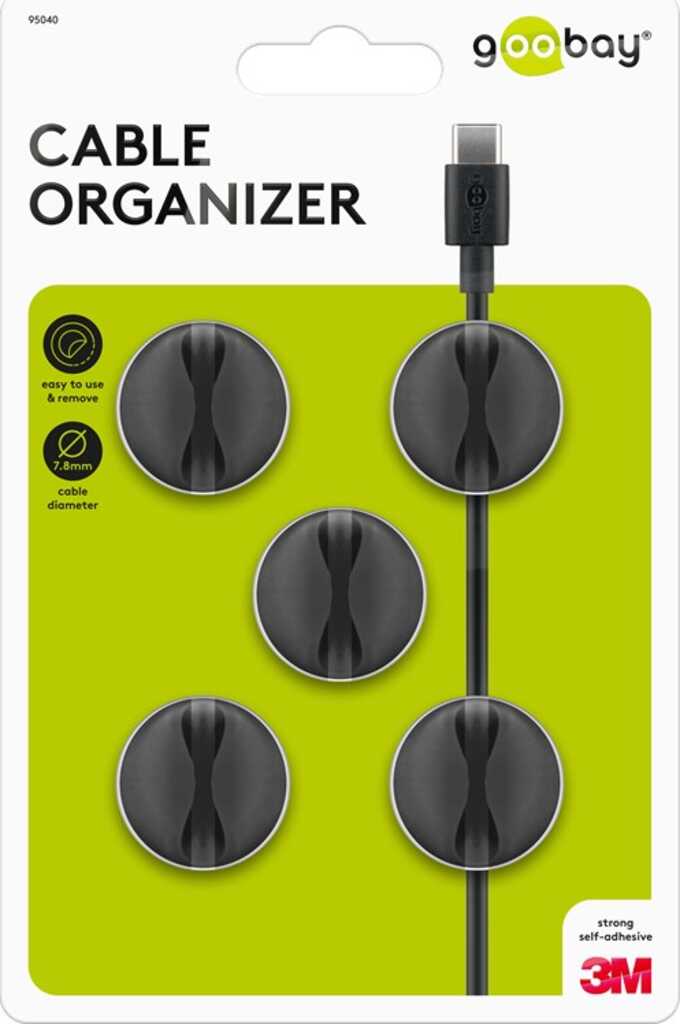 5er-Pack Kabel Management 1-Slot (mini), schwarz, goobay 