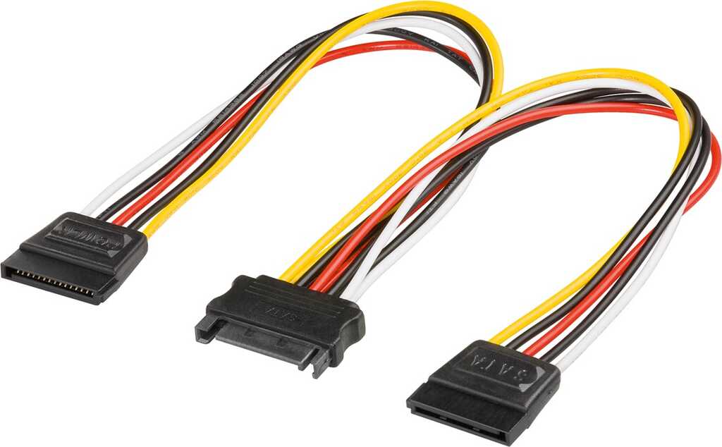 0,2m internes Stromkabel SATA Kupplung > 2x SATA Stecker 