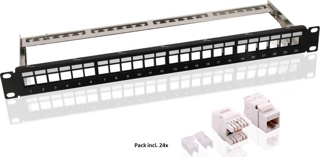 goobay 19 Zoll Keystone Patch Panel 1 HE, inkl. 24x CAT 6 UTP Module