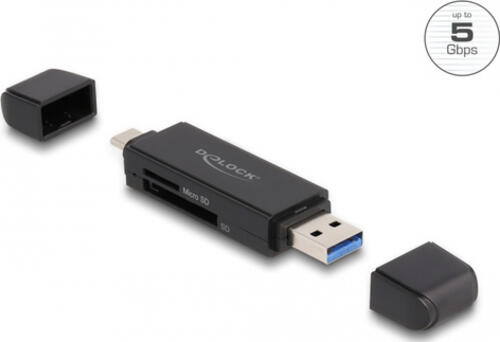 DeLOCK Card Reader SuperSpeed USB 5 Gbps USB Type-C / Typ-A für SD und Micro SD Speicherkarten