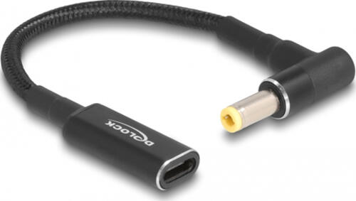 DeLOCK Adapterkabel für Notebook Ladekabel USB Type-C Buchse zu 5,5 x 2,5 mm Stecker 90 gewinkelt 15 cm