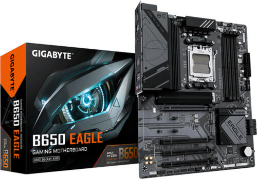 GIGABYTE B650 EAGLE Motherboard - Unterstützt AMD Ryzen 9000 CPUs, 12+2+2 Phasen Digital VRM, bis zu 7600MHz DDR5 (OC), 1xPCIe 5.0 + 2xPCIe 4.0 M.2, GbE LAN, USB 3.2 Gen2