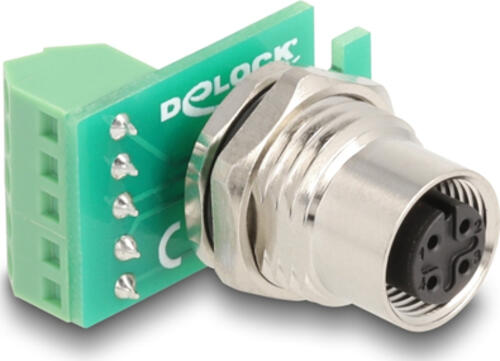 DeLOCK M12 Übergabemodul Adapter 4 Pin A-kodiert Buchse zu 5 Pin Terminalblock zum Einbau