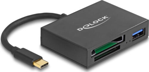 DeLOCK USB-C Card Reader für XQD und SD Speicherkarten + USB 5 Gbps Typ-A Port