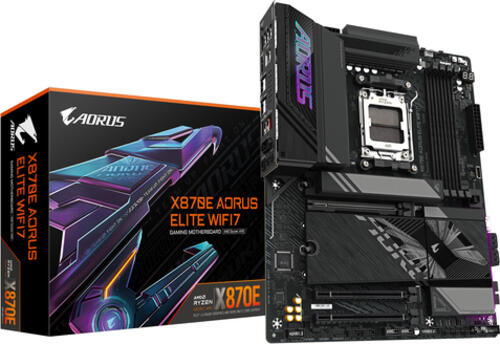 GIGABYTE X870E AORUS ELITE WIFI7 Mainboard - Unterstützt AMD Ryzen 9000 CPUs, 16+2+2 Phasen digitales VRM, bis zu 8000Hz DDR5 (OC), 3xPCIe 5.0 + 1xPCIe 4.0, Wi-Fi 7, 2.5GbE LAN, USB 4