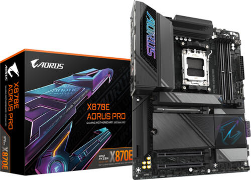 GIGABYTE X870E AORUS PRO Mainboard - Unterstützt AMD Ryzen 9000 CPUs, 16+2+2 Phasen digitales VRM, bis zu 8000MHz DDR5 (OC), 3xPCIe 5.0 + 1xPCIe 4.0, Wi-Fi 7, 2.5GbE LAN, USB 4