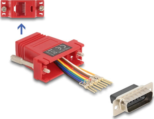 DeLOCK D-Sub 15 Pin Stecker zu RJ45 Buchse Montagesatz rot