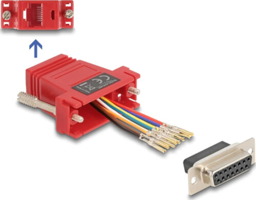 DeLOCK D-Sub 15 Pin Stecker zu RJ45 Buchse Montagesatz rot