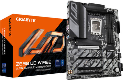 GIGABYTE Z890 UD WIFI6E Mainboard - Unterstützt Intel Core Ultra (Serie 2) CPUs, 12+1+2 Phasen VRM, bis zu 8800MHz DDR5 (OC), 1xPCIe 5.0 + 2xPCIe 4.0, Wi-Fi 6E, 2.5GbE LAN, USB 4