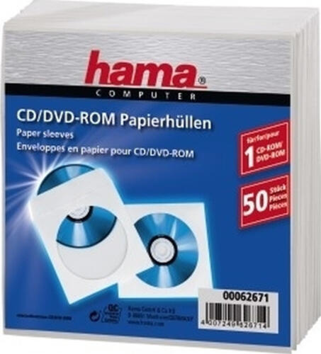 Hama CD-ROM Paper Sleeves 50, White 50 Disks Weiß