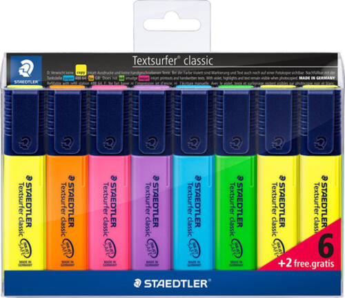 Staedtler Textsurfer classic 364 Marker 8 Stück(e) Meißel Blau, Grün, Orange, Pink, Violett, Gelb