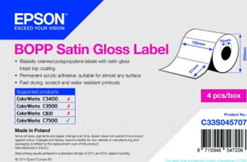 Epson BOPP Satin 102mm x 51mm, 2770 Weiß