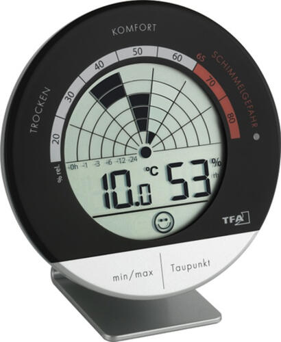 TFA-Dostmann 30.5032 Hygrometer/Psychrometer Drinnen Elektronisches Hygrometer Schwarz, Silber