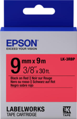 Epson Etikettenkassette LK-3RBP - Pastell - schwarz auf rot - 9mmx9m