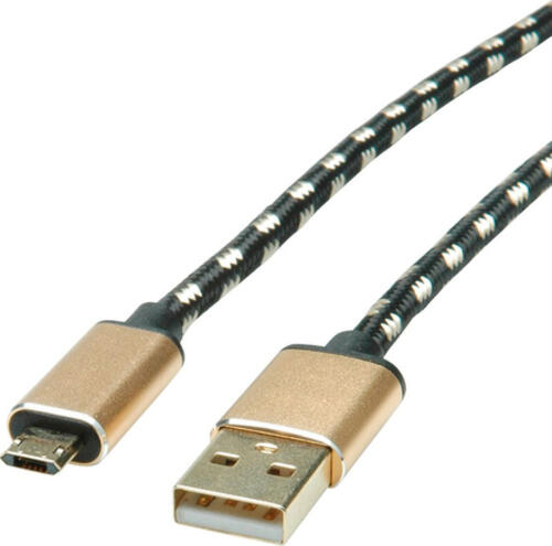 ROLINE 11.02.8819 USB Kabel USB 2.0 0,8 m USB C Micro-USB B Schwarz, Gold