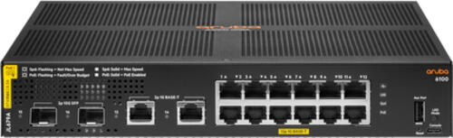 Aruba 6100 12G Class4 PoE 2G/2SFP+ 139W Managed L3 Gigabit Ethernet (10/100/1000) Power over Ethernet (PoE) 1U Schwarz