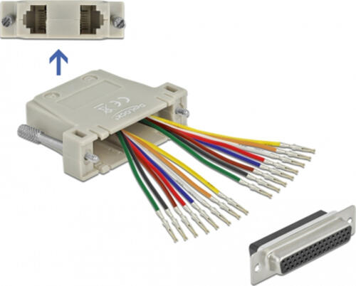 DeLOCK D-Sub HD 44 Pin Crimp Buchse zu 2 x RJ45 Buchse mit Montagesatz beige