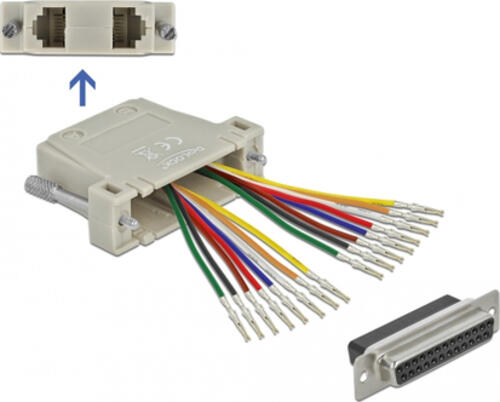 DeLOCK D-Sub 25 Pin Crimp Buchse zu 2 x RJ45 Buchse mit Montagesatz beige