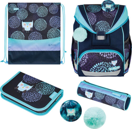 Herlitz UltraLight Plus Flower Owl Schulranzen-Set Mädchen Polyester Navy, Türkis